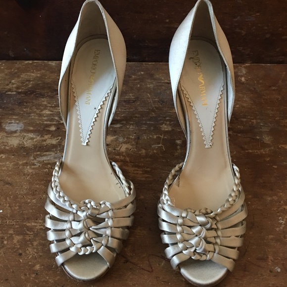 Emporio Armani Champagne Satin Heel Sz 7 - Picture 1 of 6